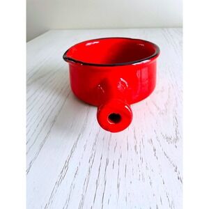 Vintage Mid-Century Red Ceramic Butter Warmer with Hollow Handle